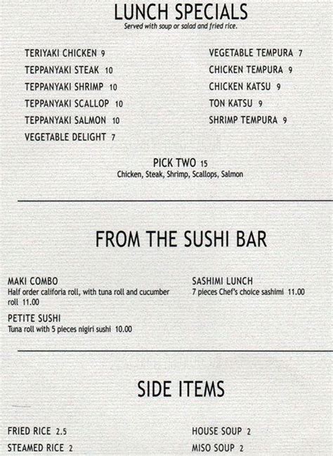 Improve this listing. . Asuka japanese steak house sushi menu